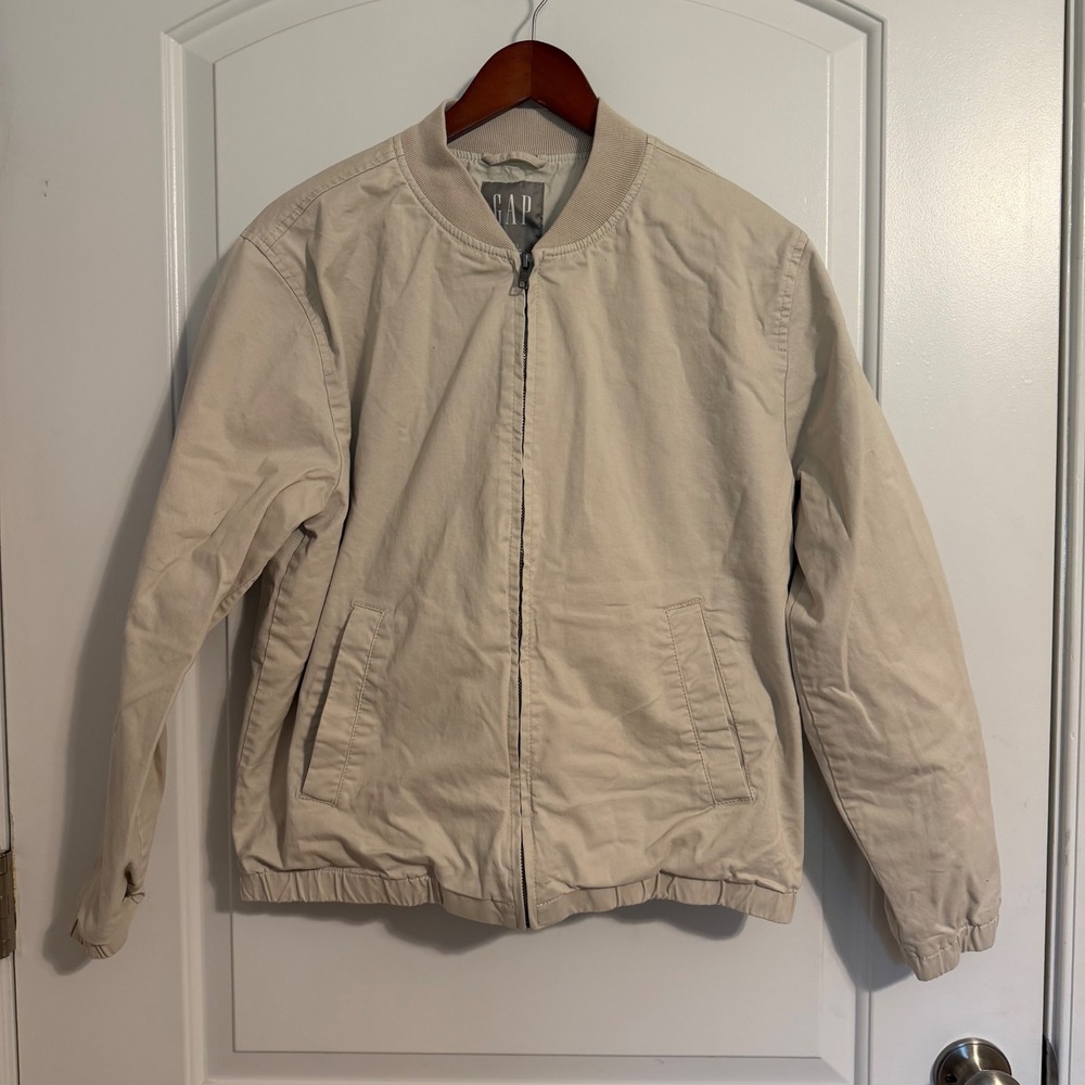 Gap Mens Small Tan Khaki Cotton Twill Full Zip Bomber Jacket Outerwear